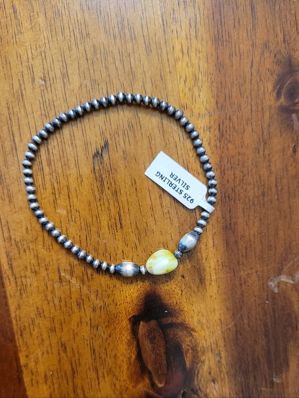 Sterling Silver Palomino Stone Stretch Bracelet |Western Boho Navajo Pearl Style